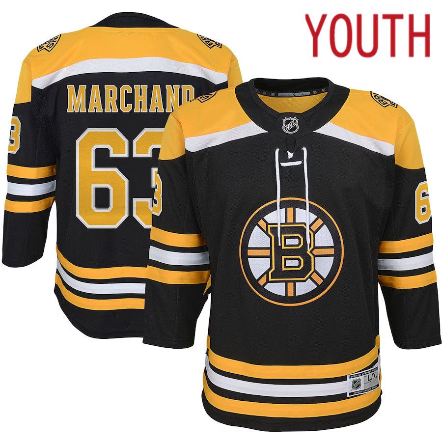 Youth Boston Bruins #63 Brad Marchand Black Home Premier Player NHL Jersey